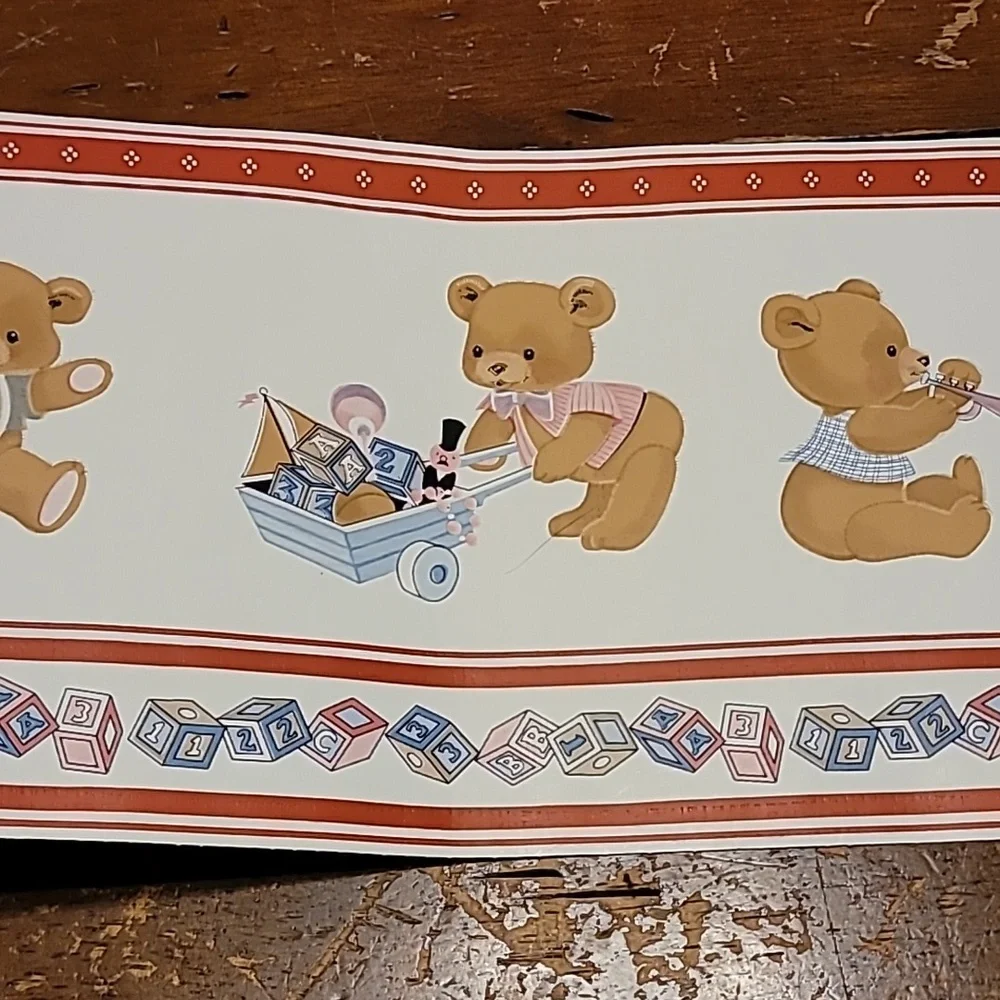 Vintage Borden Wallpaper Border Lot of 5 WB752 15 Feet Each Baby Teddy Bear